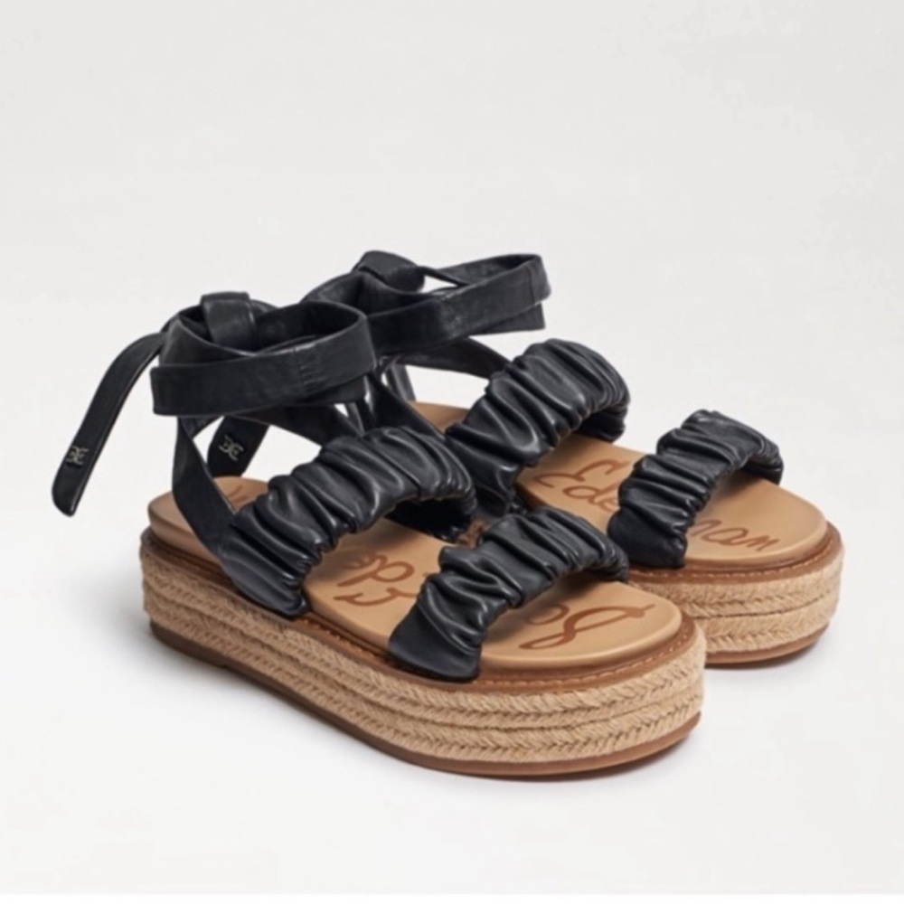 Sam Edelman Kerin Ankle Tie Espadrille Sandals (Black)